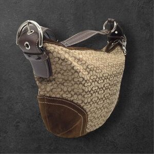 Vintage Coach Signature Hobo Shoulder Bag Brown Suede Leather